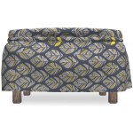 Ambesonne Scandinavian Ottoman Cover Leaves with Flowers 2 Piece Slipcover Set with Ruffle Skirt for Square Round Cube Footstool Decorative Home Accent Standard Size Night Blue and Yellow