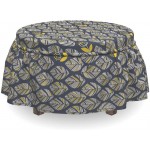 Ambesonne Scandinavian Ottoman Cover Leaves with Flowers 2 Piece Slipcover Set with Ruffle Skirt for Square Round Cube Footstool Decorative Home Accent Standard Size Night Blue and Yellow