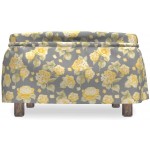 Ambesonne Vintage Ottoman Cover Old Hydrangea Flowers 2 Piece Slipcover Set with Ruffle Skirt for Square Round Cube Footstool Decorative Home Accent Standard Size Yellow Grey Green