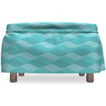 Ambesonne Wave Ottoman Cover Abstract Underwater Design 2 Piece Slipcover Set with Ruffle Skirt for Square Round Cube Footstool Decorative Home Accent Standard Size Cadet Blue Seafoam and Teal