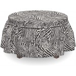 Ambesonne Zebra Print Ottoman Cover Art Stripy Skin Pattern 2 Piece Slipcover Set with Ruffle Skirt for Square Round Cube Footstool Decorative Home Accent Standard Size Charcoal Grey Off White