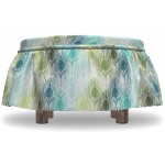 Lunarable Abstract Contemporary Ottoman Cover Boho Peacock 2 Piece Slipcover Set with Ruffle Skirt for Square Round Cube Footstool Decorative Home Accent Standard Size Multicolor