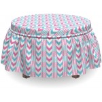 Lunarable Abstract Ottoman Cover Chevron Pattern Stripes 2 Piece Slipcover Set with Ruffle Skirt for Square Round Cube Footstool Decorative Home Accent Standard Size Aqua Hot Pink
