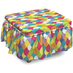 Lunarable Abstract Ottoman Cover Colorful Balloons Lines 2 Piece Slipcover Set with Ruffle Skirt for Square Round Cube Footstool Decorative Home Accent Standard Size Multicolor