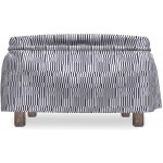 Lunarable Abstract Ottoman Cover Repetitive Modern Lines 2 Piece Slipcover Set with Ruffle Skirt for Square Round Cube Footstool Decorative Home Accent Standard Size Dark Indigo and White