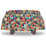 Lunarable Abstract Triangle Ottoman Cover Retro Motif 80s 2 Piece Slipcover Set with Ruffle Skirt for Square Round Cube Footstool Decorative Home Accent Standard Size Multicolor