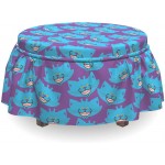 Lunarable Alice in Wonderland Ottoman Cover Cheshire Cat 2 Piece Slipcover Set with Ruffle Skirt for Square Round Cube Footstool Decorative Home Accent Standard Size Purple and Blue
