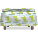 Lunarable Alligator Ottoman Cover Hipster Animal Surfing 2 Piece Slipcover Set with Ruffle Skirt for Square Round Cube Footstool Decorative Home Accent Standard Size Yellow Green Pale Blue