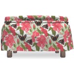 Lunarable Aloha Ottoman Cover Hawaiian Hibiscus Flowers 2 Piece Slipcover Set with Ruffle Skirt for Square Round Cube Footstool Decorative Home Accent Standard Size Multicolor