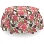 Lunarable Aloha Ottoman Cover Hawaiian Hibiscus Flowers 2 Piece Slipcover Set with Ruffle Skirt for Square Round Cube Footstool Decorative Home Accent Standard Size Multicolor