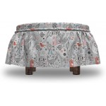 Lunarable Animal Ottoman Cover Chicken Fish Branches Birds 2 Piece Slipcover Set with Ruffle Skirt for Square Round Cube Footstool Decorative Home Accent Standard Size Salmon Grey Blue