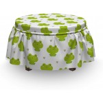 Lunarable Animal Ottoman Cover Frogs Funny Little Hearts 2 Piece Slipcover Set with Ruffle Skirt for Square Round Cube Footstool Decorative Home Accent Standard Size Lime Green White and Pale Tan