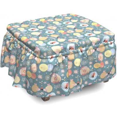 Lunarable Animal Ottoman Cover Hedgehogs Kissing Hearts 2 Piece Slipcover Set with Ruffle Skirt for Square Round Cube Footstool Decorative Home Accent Standard Size Multicolor