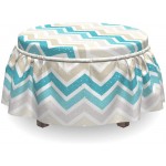 Lunarable Aqua Ottoman Cover Grunge Abstract Zig Zags 2 Piece Slipcover Set with Ruffle Skirt for Square Round Cube Footstool Decorative Home Accent Standard Size Beige Cocoa Pink Turquoise Blue