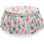 Lunarable Art Ottoman Cover Dancing Ballerina Silhouettes 2 Piece Slipcover Set with Ruffle Skirt for Square Round Cube Footstool Decorative Home Accent Standard Size Eggshell Sky Blue