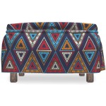 Lunarable Aztec Ottoman Cover Folklore Repetitive Triangles 2 Piece Slipcover Set with Ruffle Skirt for Square Round Cube Footstool Decorative Home Accent Standard Size Indigo and Multicolor