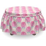 Lunarable Baby Pink Ottoman Cover Elephants Wearing Shoes 2 Piece Slipcover Set with Ruffle Skirt for Square Round Cube Footstool Decorative Home Accent Standard Size Baby Blue Pink Eggshell