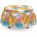 Lunarable Batik Ottoman Cover Sketches of Birds Butterfly 2 Piece Slipcover Set with Ruffle Skirt for Square Round Cube Footstool Decorative Home Accent Standard Size Multicolor