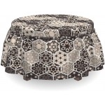 Lunarable Beige Ottoman Cover Hexagon Mosaic Bohemian 2 Piece Slipcover Set with Ruffle Skirt for Square Round Cube Footstool Decorative Home Accent Standard Size Black and Beige