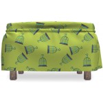 Lunarable Birdcage Ottoman Cover Retro on Green Color 2 Piece Slipcover Set with Ruffle Skirt for Square Round Cube Footstool Decorative Home Accent Standard Size Apple Green Blue Vermilion
