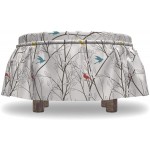 Lunarable Birds Ottoman Cover Tree Branches in Autumn 2 Piece Slipcover Set with Ruffle Skirt for Square Round Cube Footstool Decorative Home Accent Standard Size Ruby Petrol Blue Earth Yellow