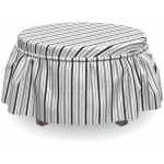 Lunarable Black and Grey Ottoman Cover Rough Vertical Lines 2 Piece Slipcover Set with Ruffle Skirt for Square Round Cube Footstool Decorative Home Accent Standard Size Black Grey and White