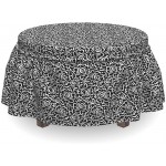 Lunarable Black and White Ottoman Cover Floral Theme Dotted 2 Piece Slipcover Set with Ruffle Skirt for Square Round Cube Footstool Decorative Home Accent Standard Size Black and White