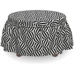 Lunarable Black and White Ottoman Cover Striped Circles 2 Piece Slipcover Set with Ruffle Skirt for Square Round Cube Footstool Decorative Home Accent Standard Size Black and White
