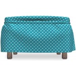 Lunarable Blue Ottoman Cover Ocean River Fish Scales 2 Piece Slipcover Set with Ruffle Skirt for Square Round Cube Footstool Decorative Home Accent Standard Size Teal Pale Blue and White