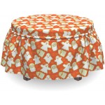 Lunarable Burnt Orange Ottoman Cover Funny Halloween Ghost 2 Piece Slipcover Set with Ruffle Skirt for Square Round Cube Footstool Decorative Home Accent Standard Size Orange White Green