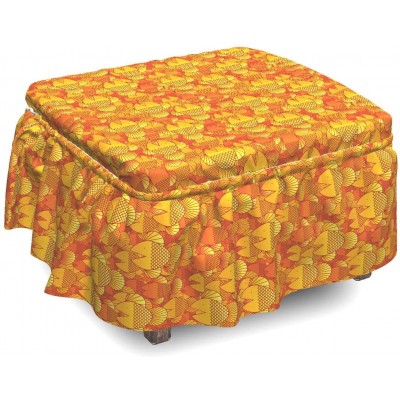 Lunarable Burnt Orange Ottoman Cover Swimming Goldfishes 2 Piece Slipcover Set with Ruffle Skirt for Square Round Cube Footstool Decorative Home Accent Standard Size Orange Yellow