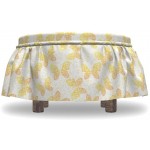 Lunarable Butterfly Ottoman Cover Delicate Winged Bubbles 2 Piece Slipcover Set with Ruffle Skirt for Square Round Cube Footstool Decorative Home Accent Standard Size Mustard Orange and White
