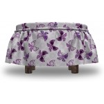 Lunarable Butterfly Ottoman Cover Monotone Insect and Flora 2 Piece Slipcover Set with Ruffle Skirt for Square Round Cube Footstool Decorative Home Accent Standard Size Violet Pastel Purple