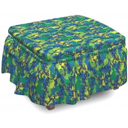 Lunarable Camouflage Ottoman Cover Uniform Design Abstract 2 Piece Slipcover Set with Ruffle Skirt for Square Round Cube Footstool Decorative Home Accent Standard Size Multicolor