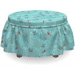 Lunarable Cardinal Bird Ottoman Cover Botanical Elements 2 Piece Slipcover Set with Ruffle Skirt for Square Round Cube Footstool Decorative Home Accent Standard Size Dark Seafoam and Multicolor