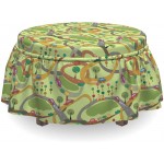 Lunarable Cars Ottoman Cover Cartoon Cars on Country Road 2 Piece Slipcover Set with Ruffle Skirt for Square Round Cube Footstool Decorative Home Accent Standard Size Multicolor