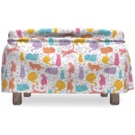 Lunarable Cat Ottoman Cover Multiple Colorful Kitten Doodle 2 Piece Slipcover Set with Ruffle Skirt for Square Round Cube Footstool Decorative Home Accent Standard Size Multicolor
