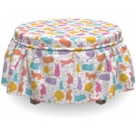 Lunarable Cat Ottoman Cover Multiple Colorful Kitten Doodle 2 Piece Slipcover Set with Ruffle Skirt for Square Round Cube Footstool Decorative Home Accent Standard Size Multicolor