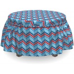 Lunarable Chevron Ottoman Cover 3D Style Blue Herringbone 2 Piece Slipcover Set with Ruffle Skirt for Square Round Cube Footstool Decorative Home Accent Standard Size Violet Blue Red Aqua