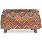 Lunarable Chevron Ottoman Cover Style and Colorful 2 Piece Slipcover Set with Ruffle Skirt for Square Round Cube Footstool Decorative Home Accent Standard Size Multicolor