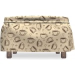 Lunarable Coffee Ottoman Cover Sketchy Coffee Cups Beans 2 Piece Slipcover Set with Ruffle Skirt for Square Round Cube Footstool Decorative Home Accent Standard Size Beige and Dark Brown