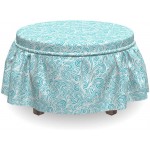 Lunarable Curly Hair Ottoman Cover Curly Wave Doodle Swirls 2 Piece Slipcover Set with Ruffle Skirt for Square Round Cube Footstool Decorative Home Accent Standard Size Aqua White