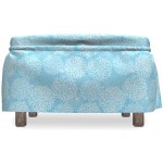 Lunarable Dahlia Flower Ottoman Cover Blue White Romantic 2 Piece Slipcover Set with Ruffle Skirt for Square Round Cube Footstool Decorative Home Accent Standard Size Turquoise and White
