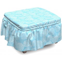 Lunarable Dahlia Flower Ottoman Cover Blue White Romantic 2 Piece Slipcover Set with Ruffle Skirt for Square Round Cube Footstool Decorative Home Accent Standard Size Turquoise and White