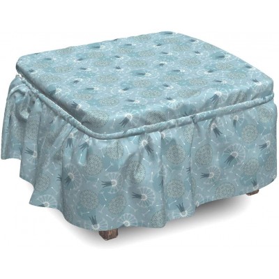 Lunarable Dandelion Ottoman Cover Giant Spots Circular Dots 2 Piece Slipcover Set with Ruffle Skirt for Square Round Cube Footstool Decorative Home Accent Standard Size Blue Grey and Slate Blue