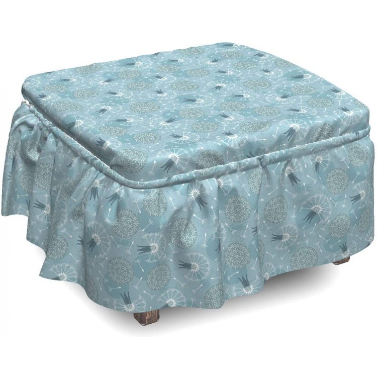 Lunarable Dandelion Ottoman Cover Giant Spots Circular Dots 2 Piece Slipcover Set with Ruffle Skirt for Square Round Cube Footstool Decorative Home Accent Standard Size Blue Grey and Slate Blue