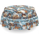 Lunarable Dog Ottoman Cover Walking Canine Silhouette Paw 2 Piece Slipcover Set with Ruffle Skirt for Square Round Cube Footstool Decorative Home Accent Standard Size Multicolor