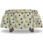 Lunarable Dragonfly Ottoman Cover Vintage Nature Fireflies 2 Piece Slipcover Set with Ruffle Skirt for Square Round Cube Footstool Decorative Home Accent Standard Size Night Blue Cadet Blue Khaki