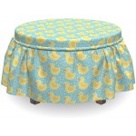 Lunarable Duckies Ottoman Cover Polka Dots Childish Cartoon 2 Piece Slipcover Set with Ruffle Skirt for Square Round Cube Footstool Decorative Home Accent Standard Size Multicolor