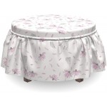 Lunarable Echinacea Ottoman Cover Pastel Spring Love 2 Piece Slipcover Set with Ruffle Skirt for Square Round Cube Footstool Decorative Home Accent Standard Size Off White Baby Pink Taupe GRET